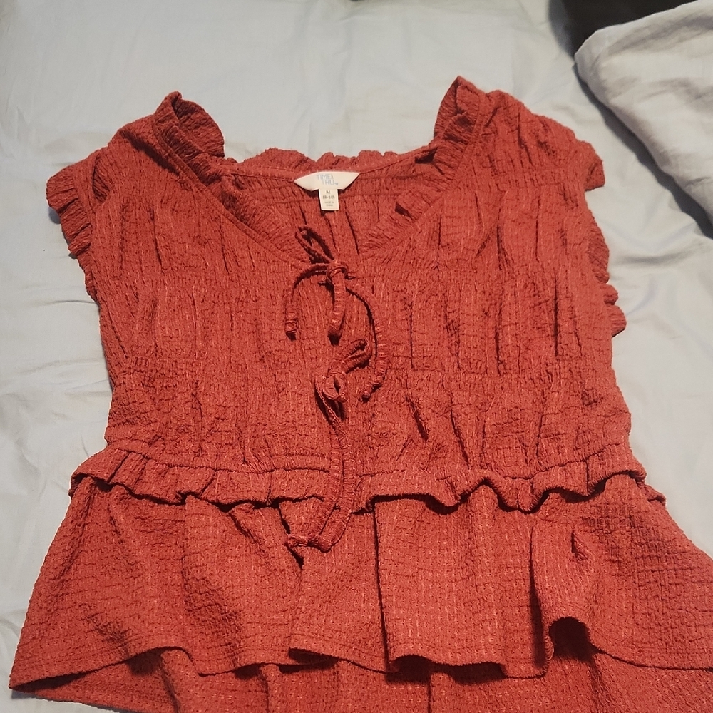 Time and Tru Rust Ruffled Blouse